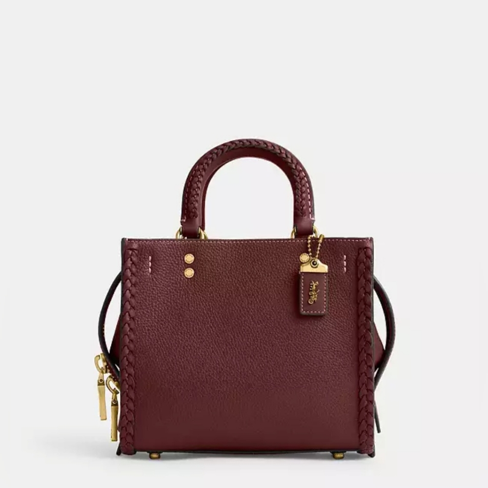 🎀Authentic Coach Rogue 20 With Braid. Pebble Leather Brass /Wine🌺